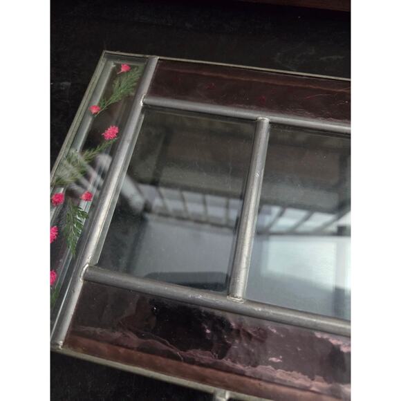 Pressed Flower Stained Glass Jewelry Box 7.5x6.5" Dual Photo Display 3.5x2.75" - Picture 5 of 10